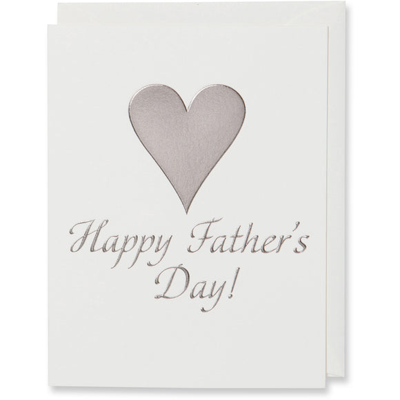 Plantium Gray Foil Embossed Happy Father's Day Card with a big plantium gray foil embossed heart. Natural white paper with a natural white envelope.