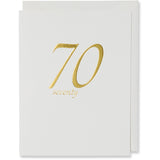 Seventy 70th Birthday Card Gold Foil Embossed on natural white paper with a natural white or white gold metallic envelope.
