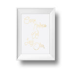 Gold foil on white paper Choose Kindness And Laugh Often. 11x14 inch typography print. Frame not included.