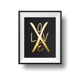 XO Love Print 11x14 Print Gold foil on black linen paper.
